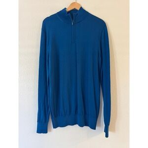 Styleworks 100% Wool Quarter Zip Sweater Mock Neck Small Blue Excellent